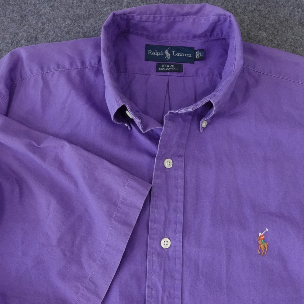 Ralph Lauren Blake Mens Large Purple Short Sleeve Cotton Button Down Shirt
